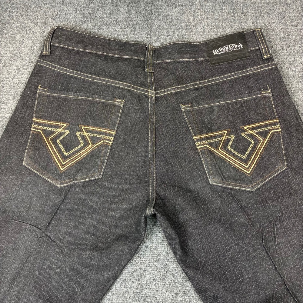 Urban Label Mens Black Denim Jeans Dark Wash Embroidered Pocket Size 36 RN138278